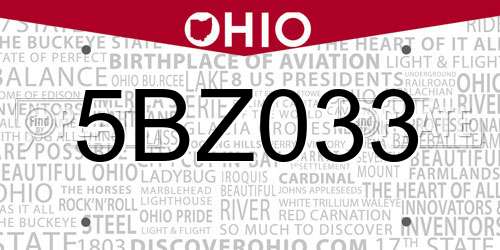 5BZ033 Ohio License Plate