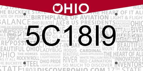 5C18I9 Ohio License Plate