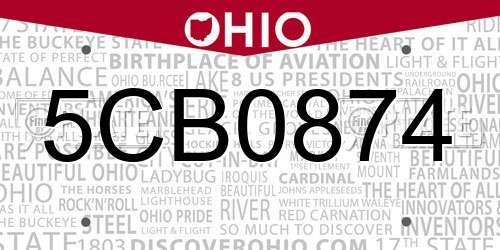 5CB0874 Ohio License Plate