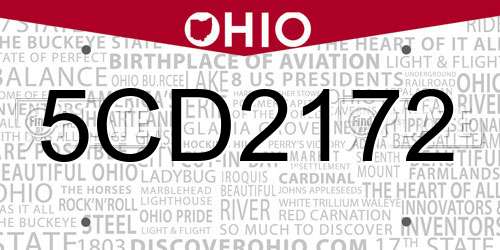 5CD2172 Ohio License Plate