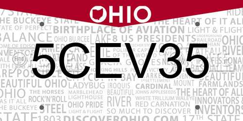 5CEV35 Ohio License Plate