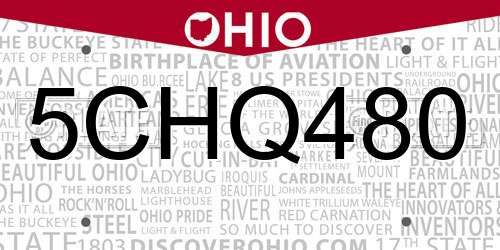 5CHQ480 Ohio License Plate