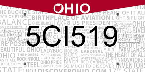 5CI519 Ohio License Plate