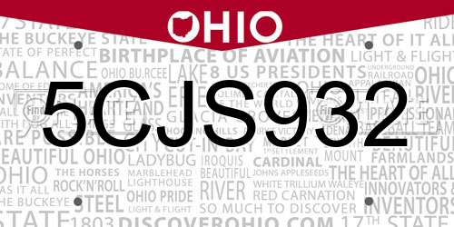 5CJS932 Ohio License Plate
