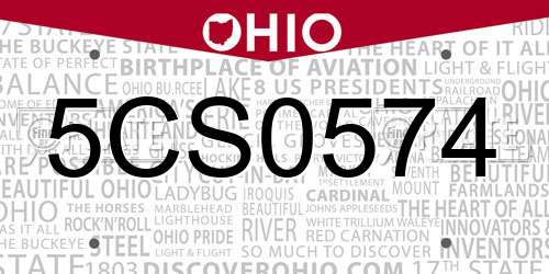 5CS0574 Ohio License Plate