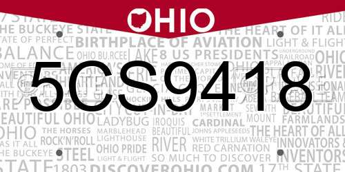 5CS9418 Ohio License Plate