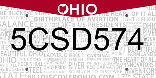 5CSD574 Ohio License Plate