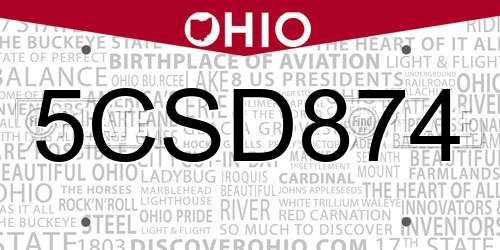 5CSD874 Ohio License Plate
