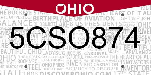 5CSO874 Ohio License Plate