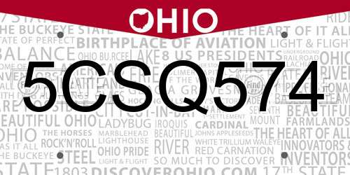 5CSQ574 Ohio License Plate