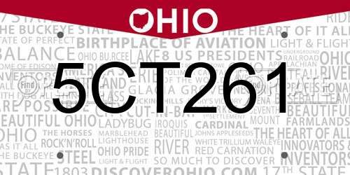 5CT261 Ohio License Plate