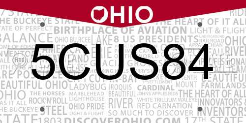 5CUS84 Ohio License Plate