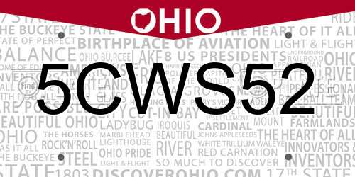 5CWS52 Ohio License Plate