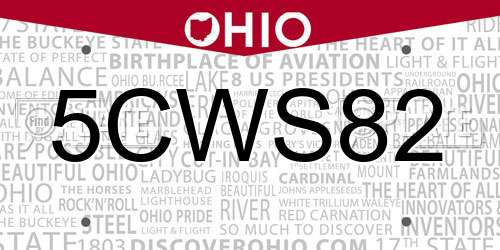 5CWS82 Ohio License Plate