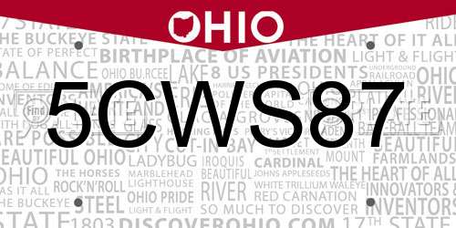 5CWS87 Ohio License Plate