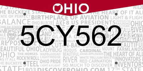 5CY562 Ohio License Plate