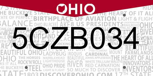 5CZB034 Ohio License Plate
