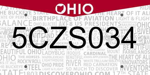 5CZS034 Ohio License Plate