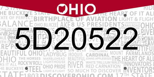 5D20522 Ohio License Plate