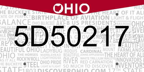 5D50217 Ohio License Plate