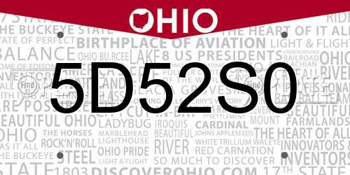 5D52S0 Ohio License Plate