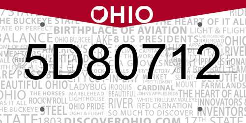 5D80712 Ohio License Plate