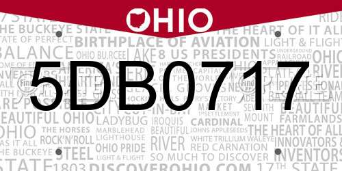 5DB0717 Ohio License Plate