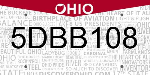 5DBB108 Ohio License Plate