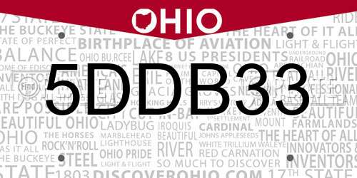 5DDB33 Ohio License Plate