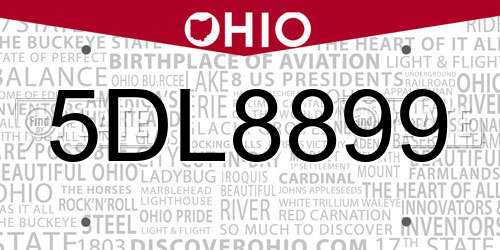 5DL8899 Ohio License Plate