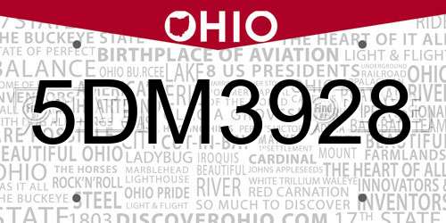 5DM3928 Ohio License Plate