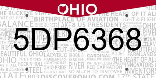 5DP6368 Ohio License Plate