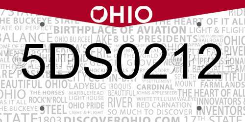 5DS0212 Ohio License Plate