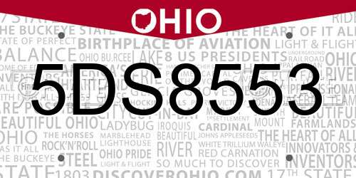 5DS8553 Ohio License Plate