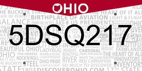 5DSQ217 Ohio License Plate