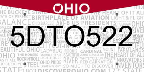 5DTO522 Ohio License Plate