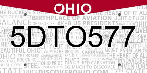 5DTO577 Ohio License Plate
