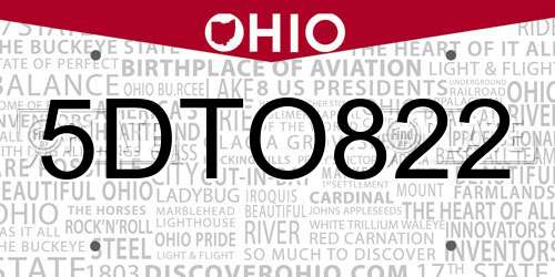 5DTO822 Ohio License Plate