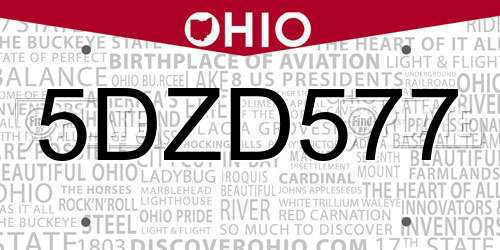 5DZD577 Ohio License Plate