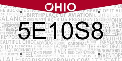 5E10S8 Ohio License Plate