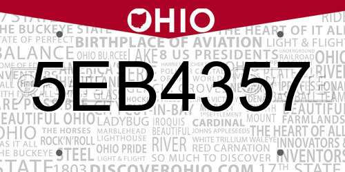 5EB4357 Ohio License Plate