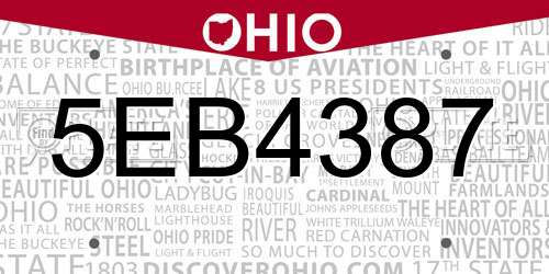 5EB4387 Ohio License Plate