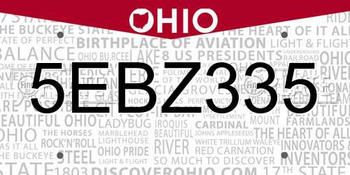 5EBZ335 Ohio License Plate