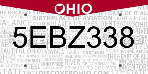 5EBZ338 Ohio License Plate