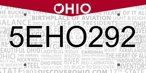5EHO292 Ohio License Plate