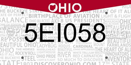 5EI058 Ohio License Plate