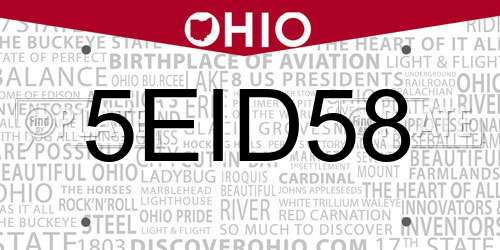 5EID58 Ohio License Plate