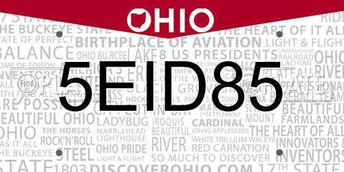 5EID85 Ohio License Plate