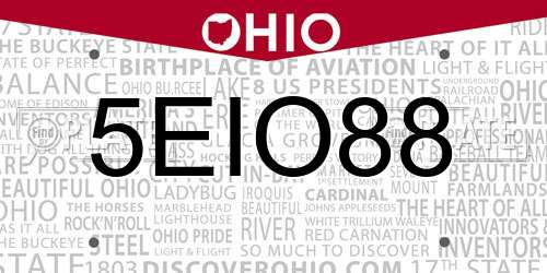 5EIO88 Ohio License Plate