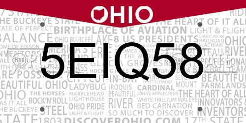 5EIQ58 Ohio License Plate